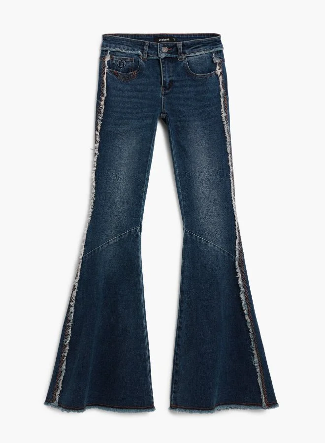 Desigual Blue Flared Frayed Jeans for Women | Best Price UAE